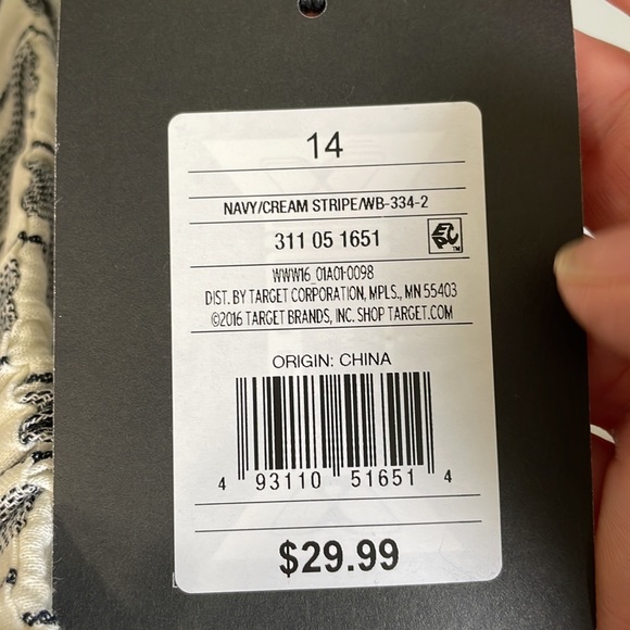 NWT Who What Wear navy cream asymmetrical stripe midi cotton skirt - Picture 8 of 10